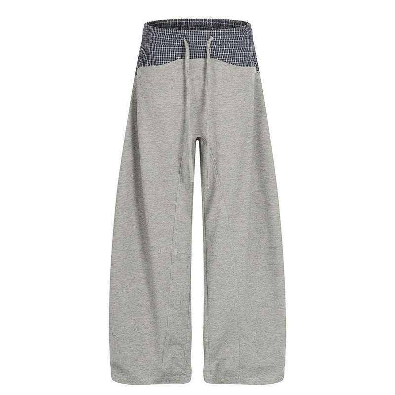 Pantalon de survêtement homme à jambes larges avec ceinture contrastante à carreaux – Coupe décontractée