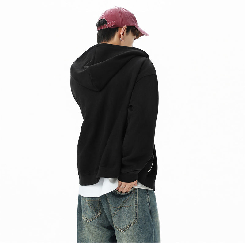 GLFSMADE Letter Print Zip-Up Hoodie – Double-Zip Oversized Streetwear Jacket