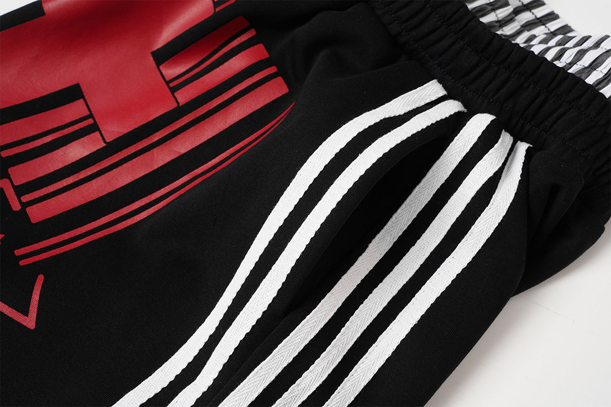 Wide-Leg Sweatpants with Barcode Cross Print & Double Waistband