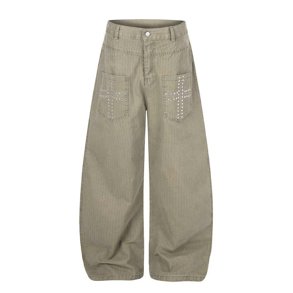 Men's Wide-Leg Pants with Star Studded Cross Pocket Detail – Vintage Punk Style