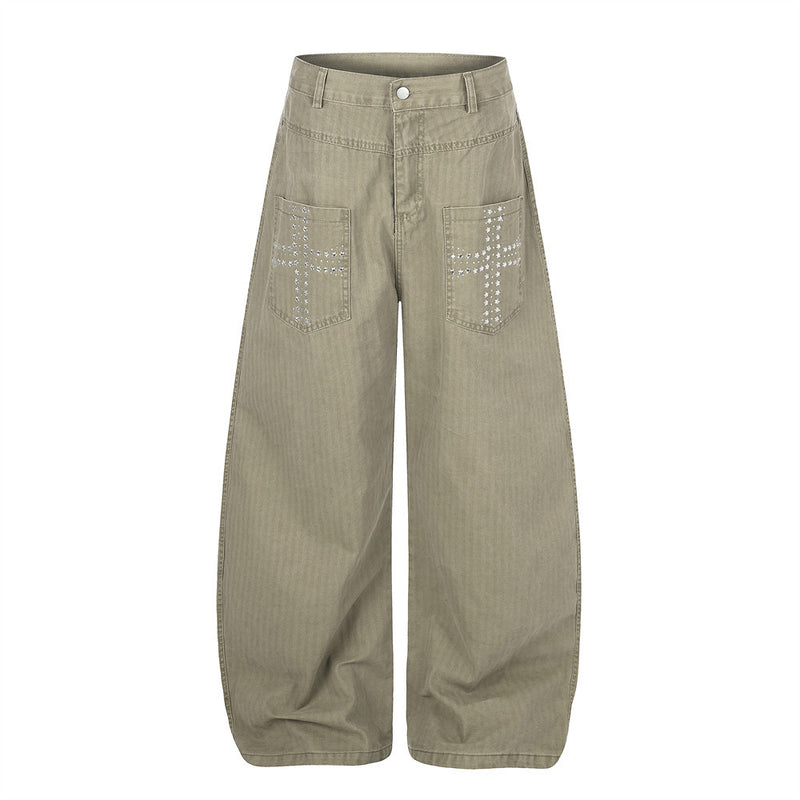 Men's Wide-Leg Pants with Star Studded Cross Pocket Detail – Vintage Punk Style