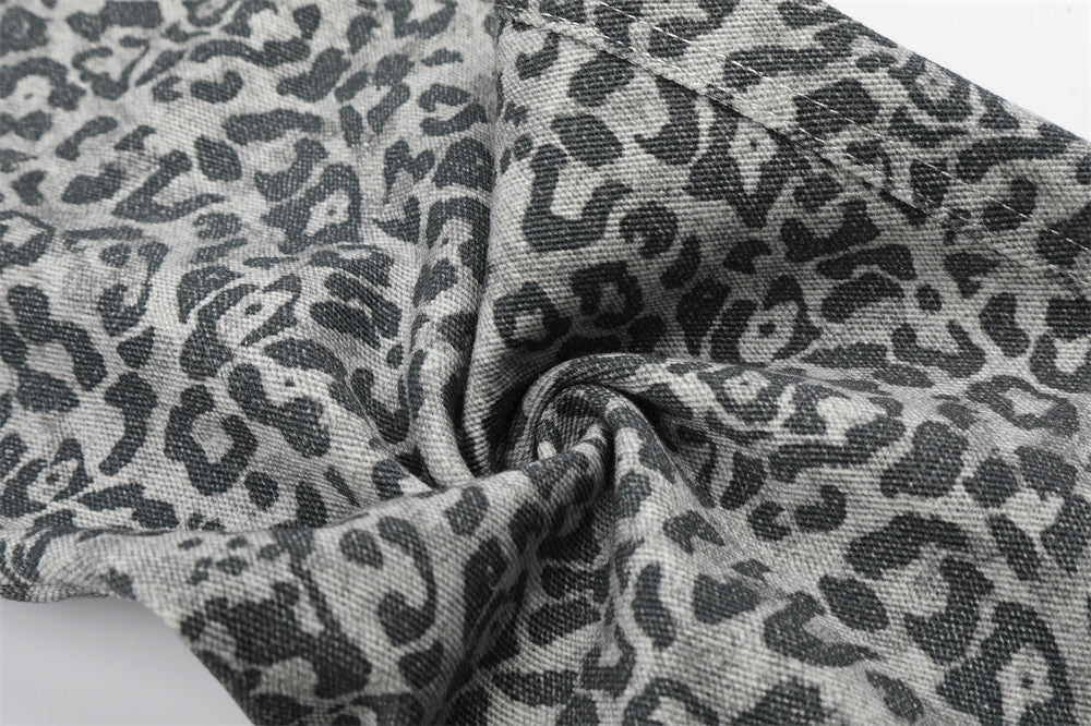 Leopard Print Wide-Leg Cargo Pants – Contrast Pocket Embroidered Streetwear Trou