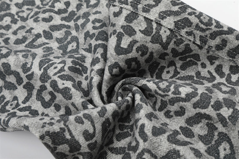 Leopard Print Wide-Leg Cargo Pants – Contrast Pocket Embroidered Streetwear Trou