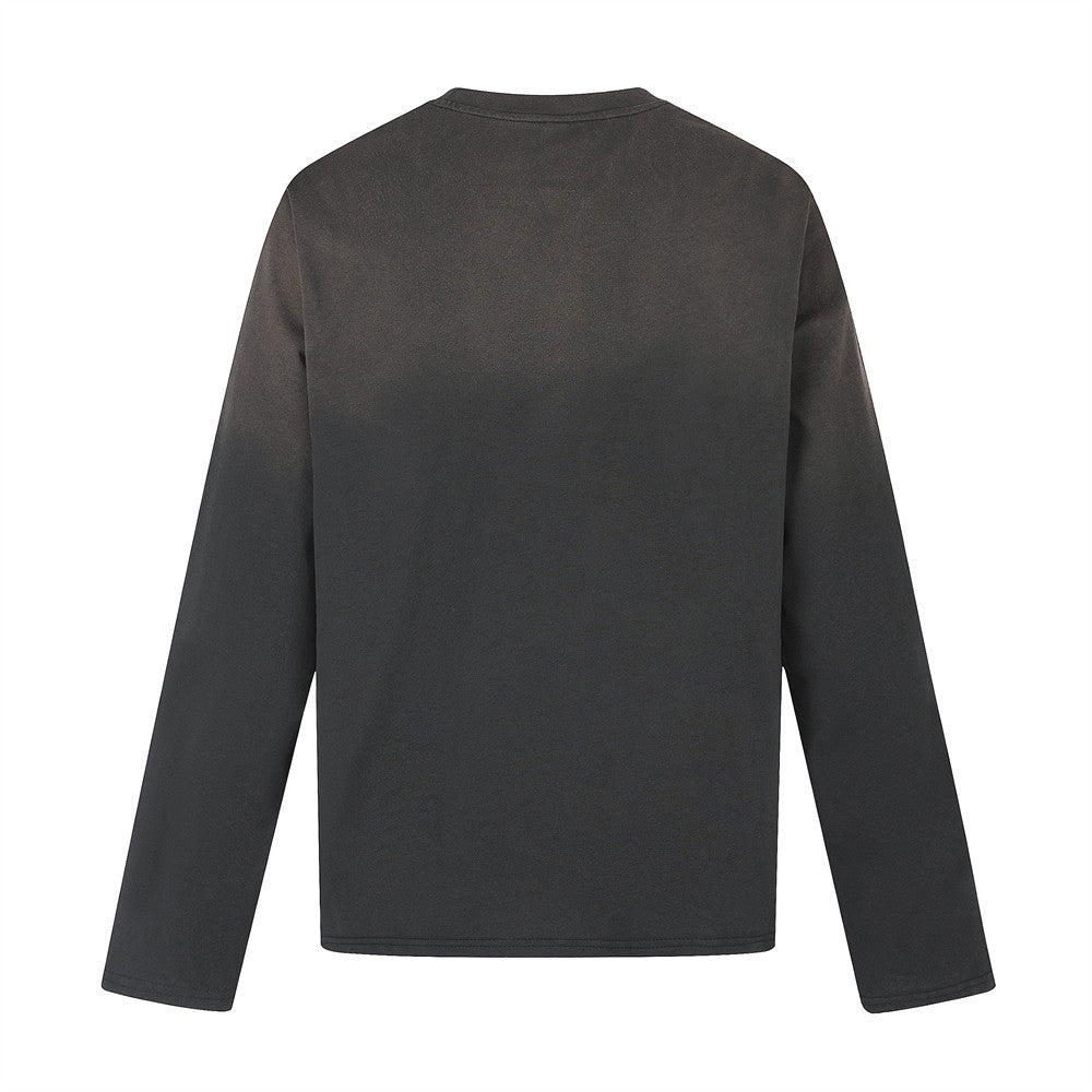 Back view of plain black long sleeve crewneck T-shirt