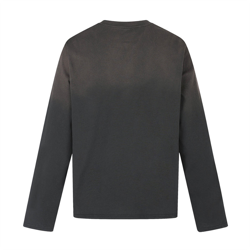 Back view of plain black long sleeve crewneck T-shirt
