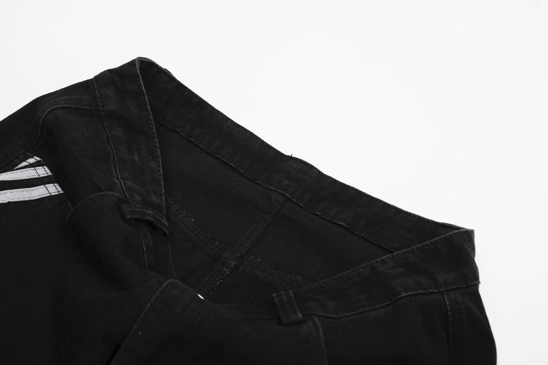 Men's Baggy Wide-Leg Jeans with Triple Stripe Detail – Washed Denim