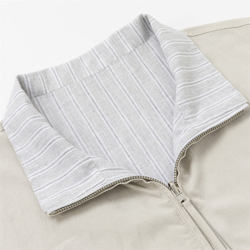 Reversible Stand Collar Zip Jacket – Cream & Pinstripe Oversized Fit