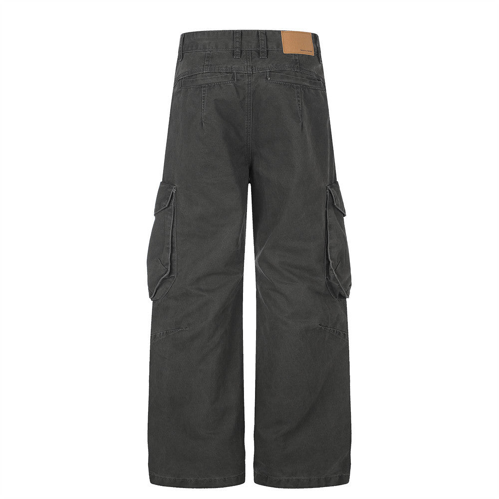 Pantalon cargo gris délavé à rivets pour homme – Coupe ample et décontractée