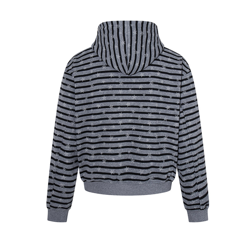 Striped Star Print Zip-Up Hoodie – Relaxed Fit Full-Zip Sweatshirt
