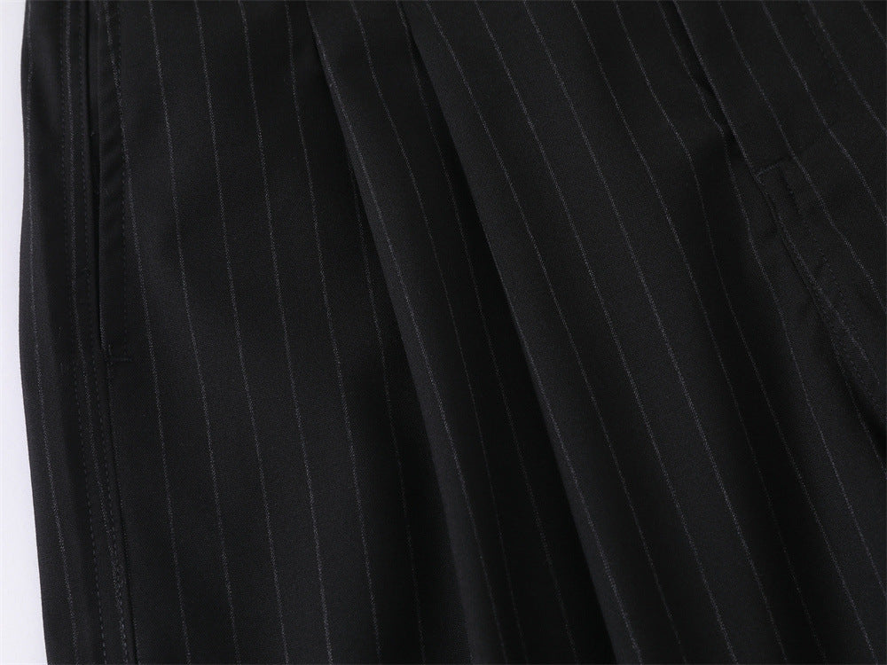 Pinstripe Wide-Leg Trousers – Double-Pleat High-Street Dress Pants
