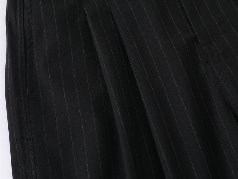 Pinstripe Wide-Leg Trousers – Double-Pleat High-Street Dress Pants
