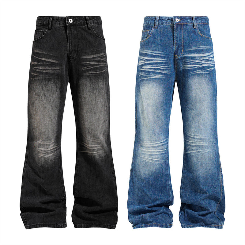 Men's Washed Distressed Flare Jeans – Wide Leg Relaxed Fit Denim