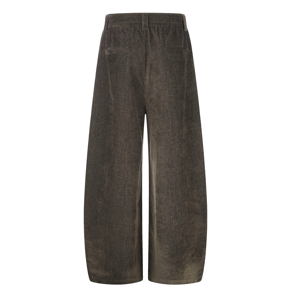 Men's Wide-Leg Pleated Trousers – Barrel Fit Corduroy-Texture Pants