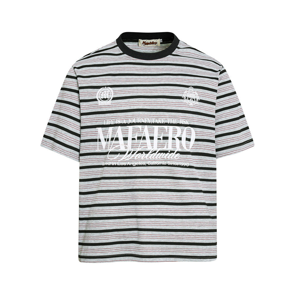 Striped Graphic T-Shirt – Mafaero Worldwide Oversized Crew Neck Tee