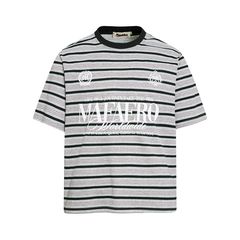 Striped Graphic T-Shirt – Mafaero Worldwide Oversized Crew Neck Tee