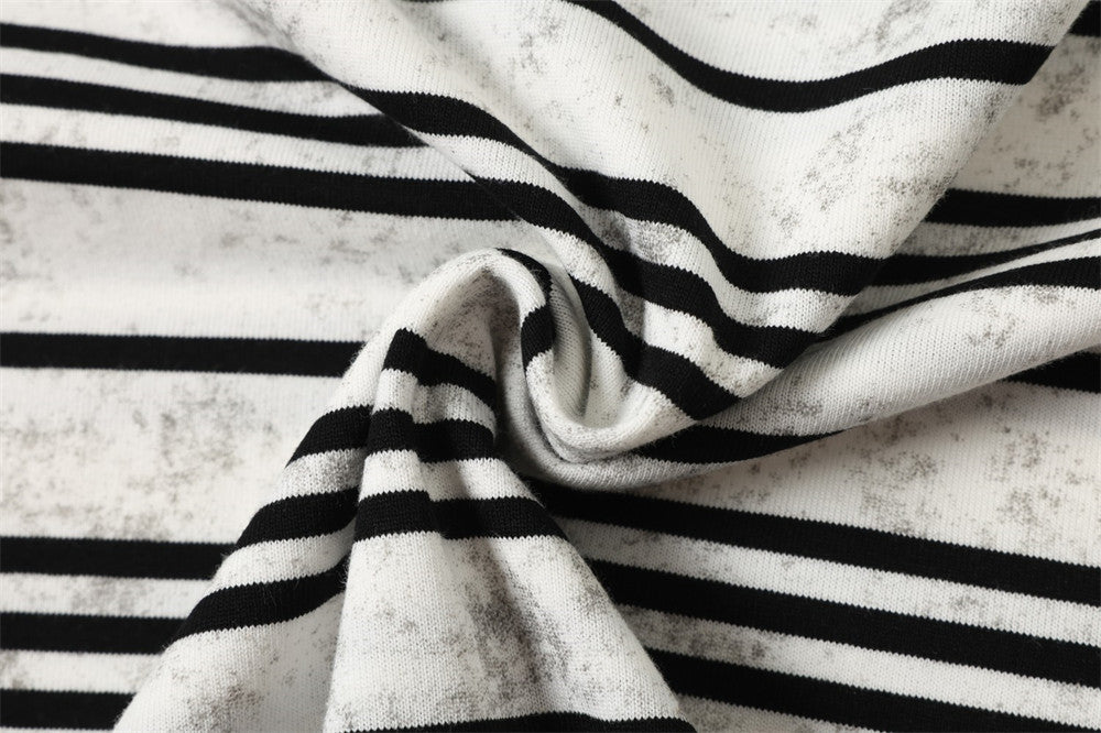 Striped Long-Sleeve T-Shirt – Oversized Crew Neck with Logo Print