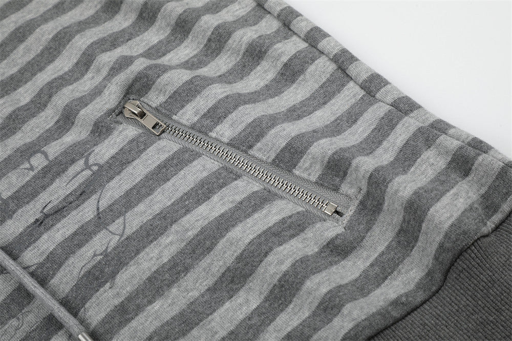 Gray Zip Up Jacket Striped Union Jack Stand Collar Unisex Sweatshirt Coat