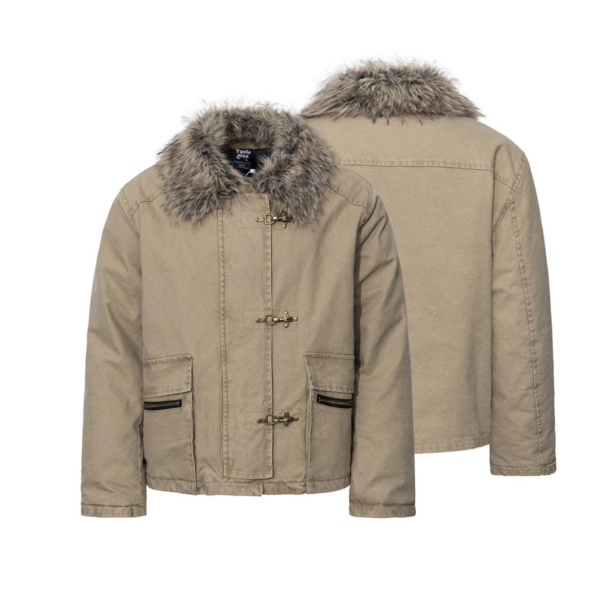Men's Faux Fur Collar Cotton Padded Jacket with Toggle Closures