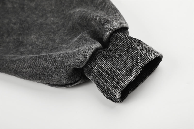 Sudadera con cremallera y lavado ácido con tachuelas piramidales – Estilo heavy metal extragrande