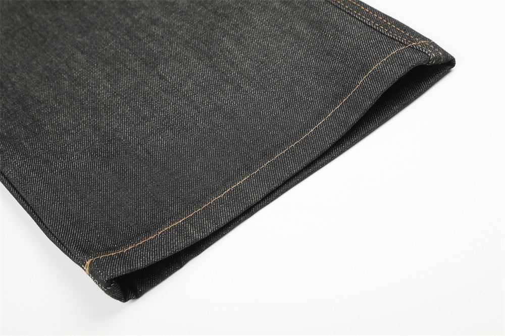 Raw Denim Cargo Wide-Leg Jeans – Multi-Pocket Straight Fit