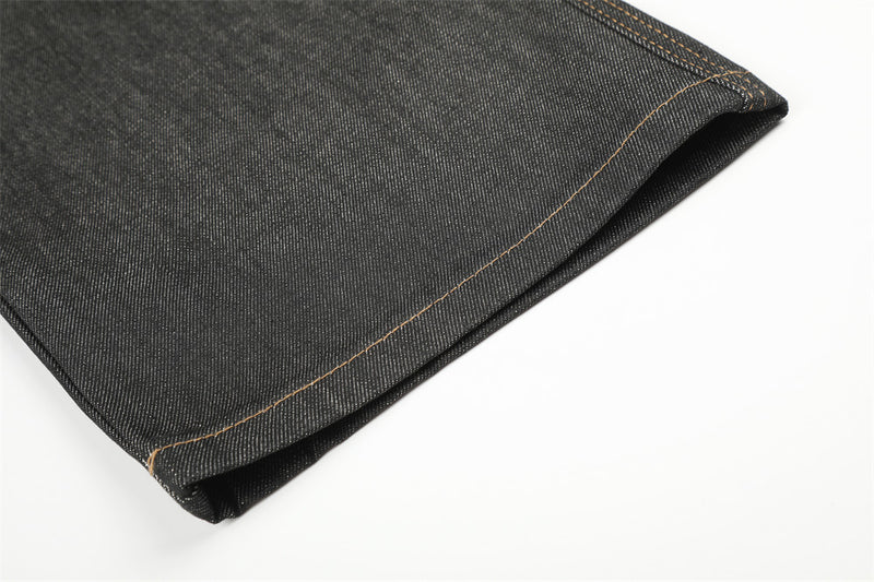 Raw Denim Cargo Wide-Leg Jeans – Multi-Pocket Straight Fit