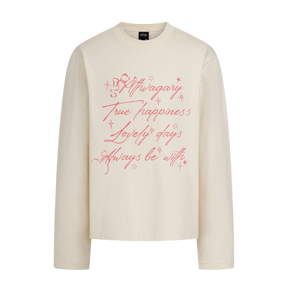 Long Sleeve Graphic Script Print T-Shirt – Oversized Crewneck