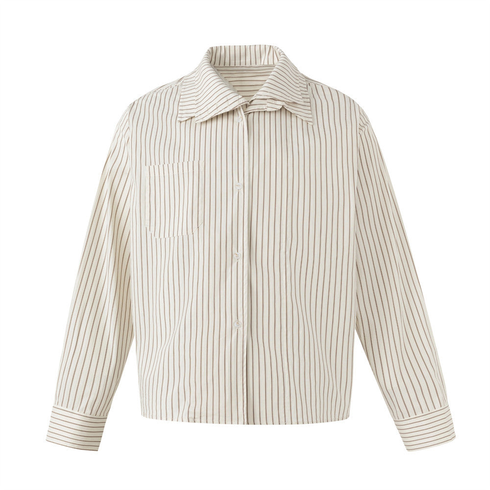 Men's Brown Striped Long Sleeve Shirt – Oversized Double-Layer Collar