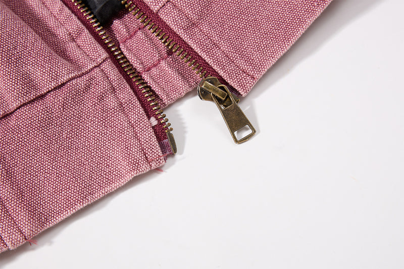 Chaqueta de lona lavada workwear con cuello de pana – Estilo barn de corte cuadrado