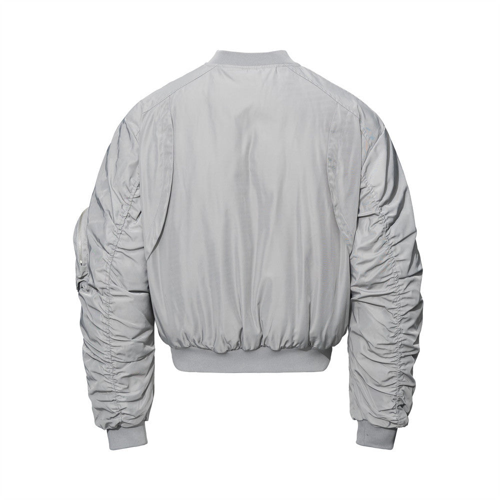 Men's Oversized Padded Bomber Jacket with Ruched Sleeves & Multi-Zip Detail