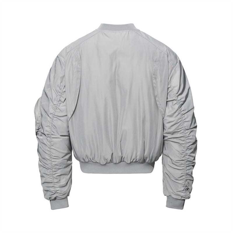 Men's Oversized Padded Bomber Jacket with Ruched Sleeves & Multi-Zip Detail