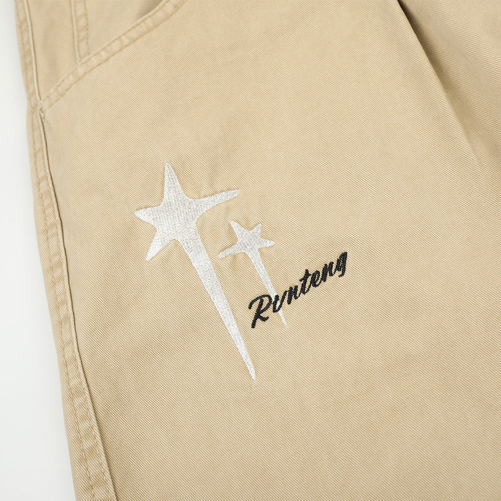 Wide-Leg Men's Pants with Star Embroidery & Cross Back Graphic – Relaxed