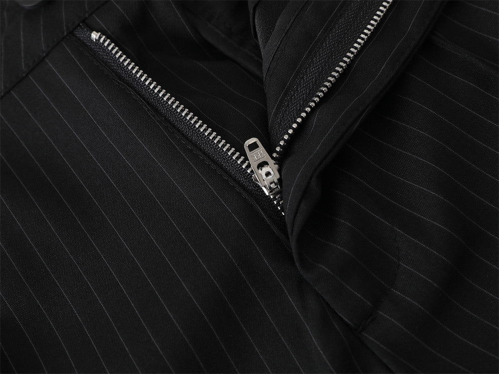 Black Pinstripe Wide-Leg Trousers – Pleated Relaxed Fit Dress Pants