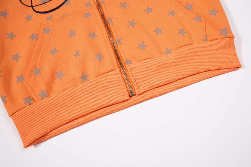 Hoodie zippé à motif étoiles, capuche bordée de fausse fourrure et motif « I ♥ Me »