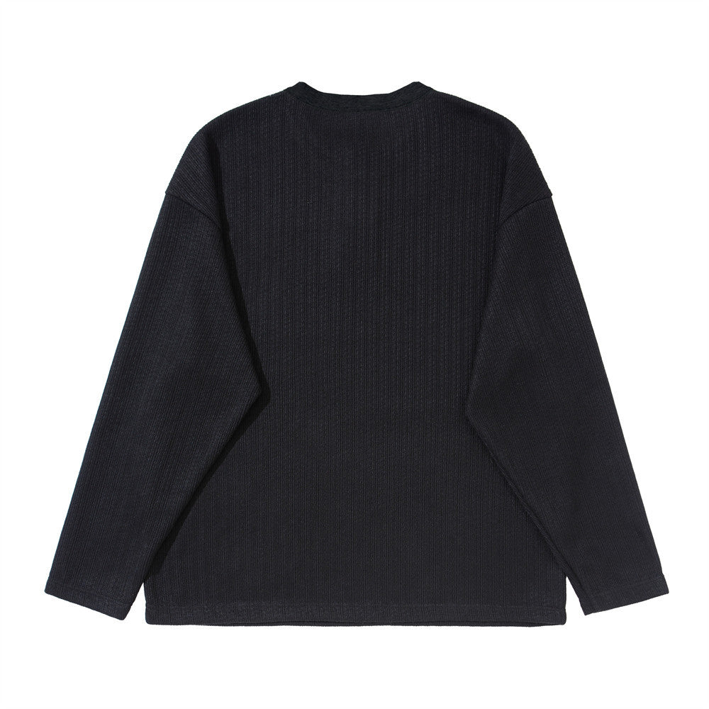 Men's Oversized Ribbed Henley Long Sleeve T-Shirt