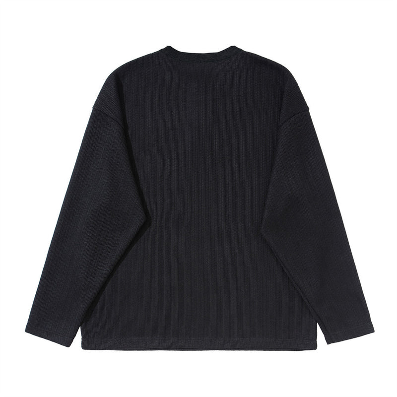 Men's Oversized Ribbed Henley Long Sleeve T-Shirt