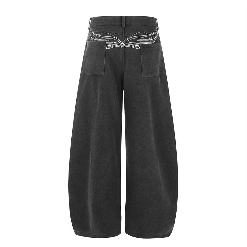 Wide-Leg Barrel Pants – Oversized Fit with Embroidered Pockets & Crossover