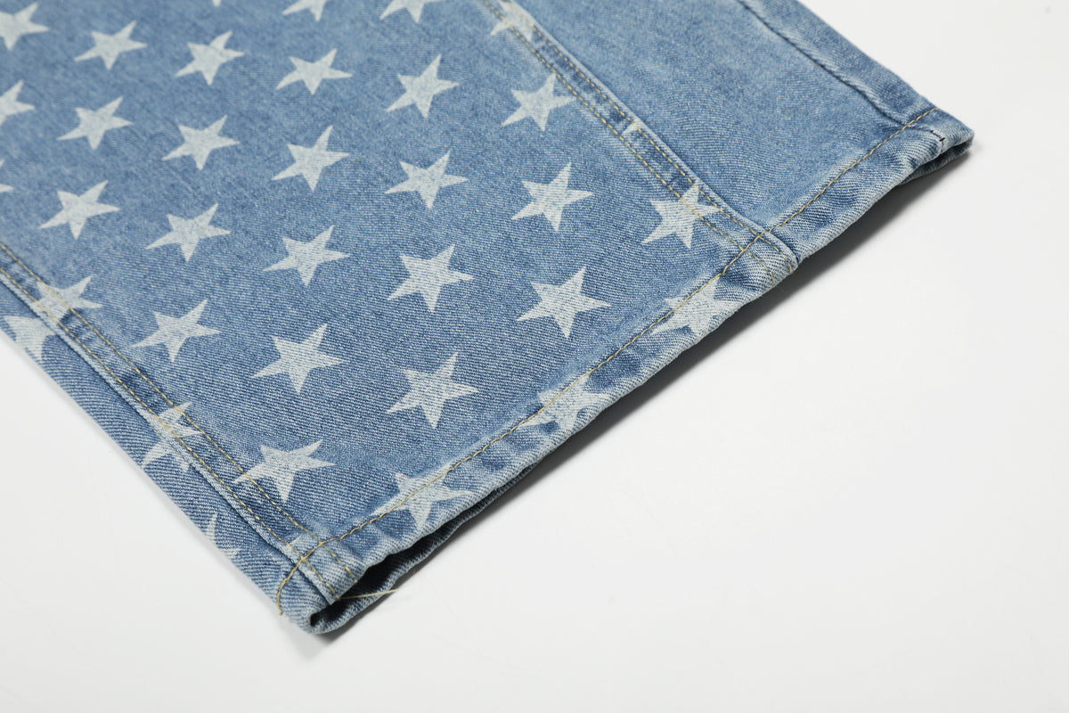 Baggy Star Print Jeans Wide-Leg Denim Pants