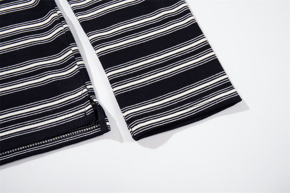 Men's Striped Long-Sleeve Polo Shirt with Detachable Faux-Fur Collar