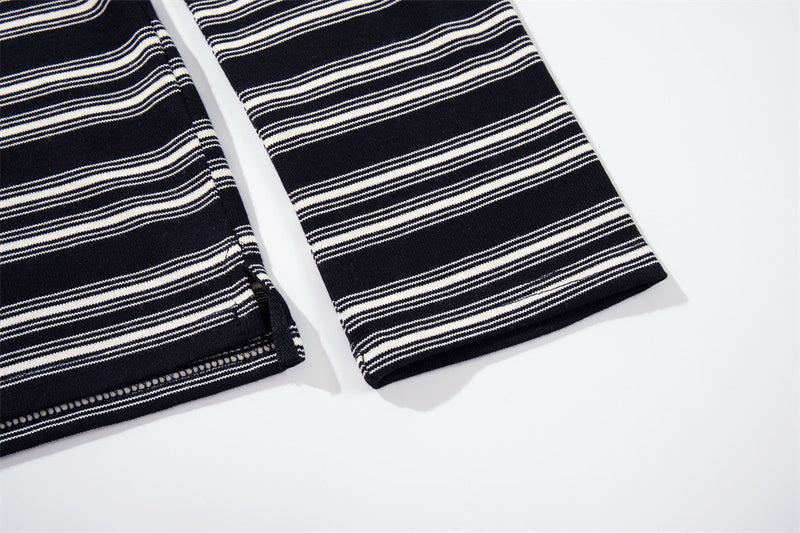 Men's Striped Long-Sleeve Polo Shirt with Detachable Faux-Fur Collar