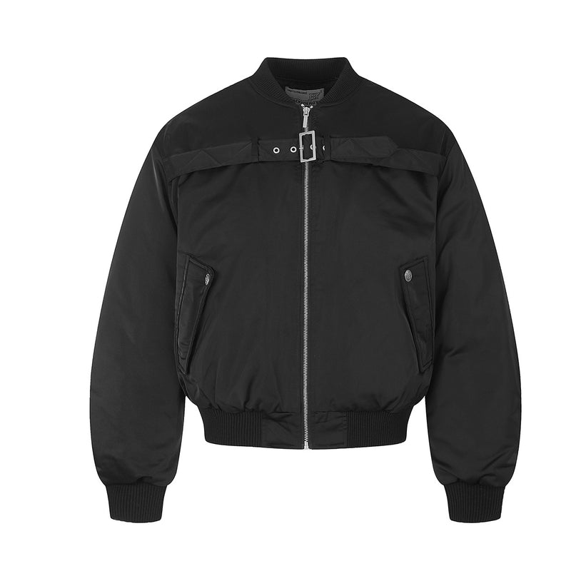 Padded Bomber Jacket with Chest Buckle Strap – Men's Oversized Flight Jacket