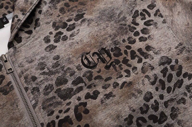 Leopard Print Zip-Up Hoodie – Vintage American Streetwear Oversized Cardigan