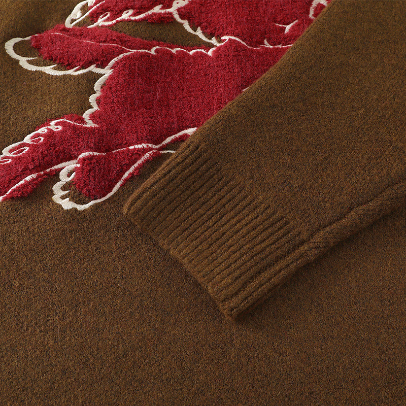 Men's Mock Neck Sweater with Lamb Flocked Graphic – Relaxed Fit Knit