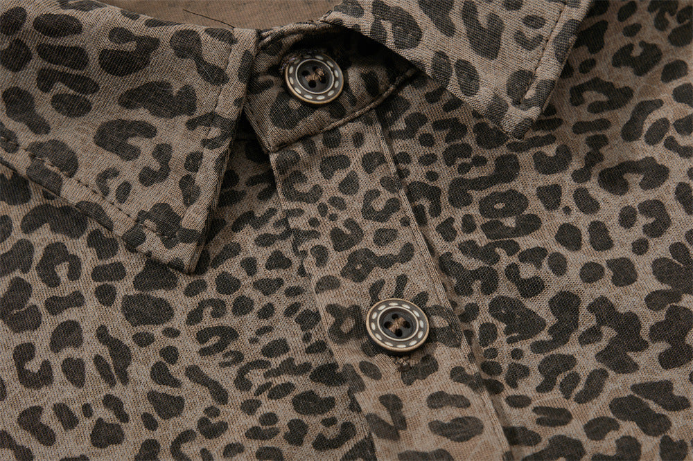 Mafa Vintage Leopard Print Short Sleeve Polo Shirt