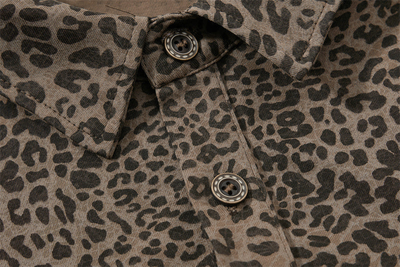 Mafa Vintage Leopard Print Short Sleeve Polo Shirt