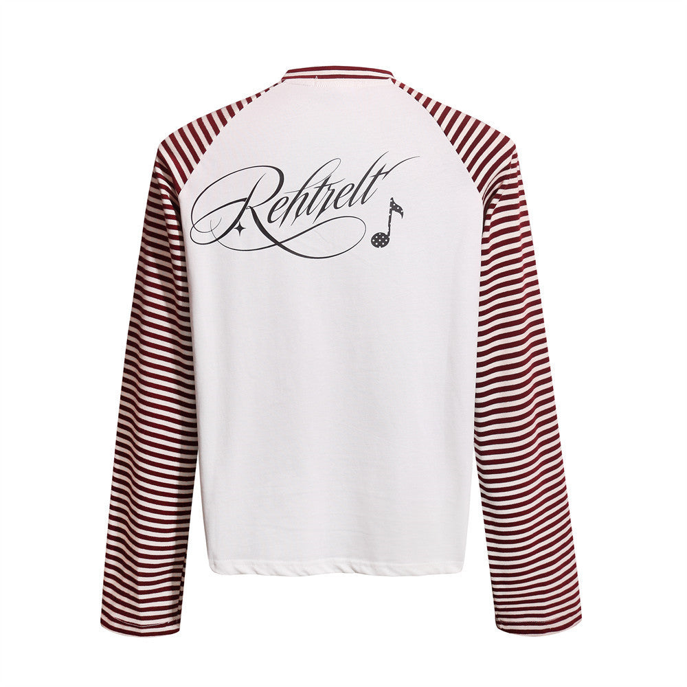 Men's Striped Raglan Long-Sleeve Tee with Music Note Graphic Print
