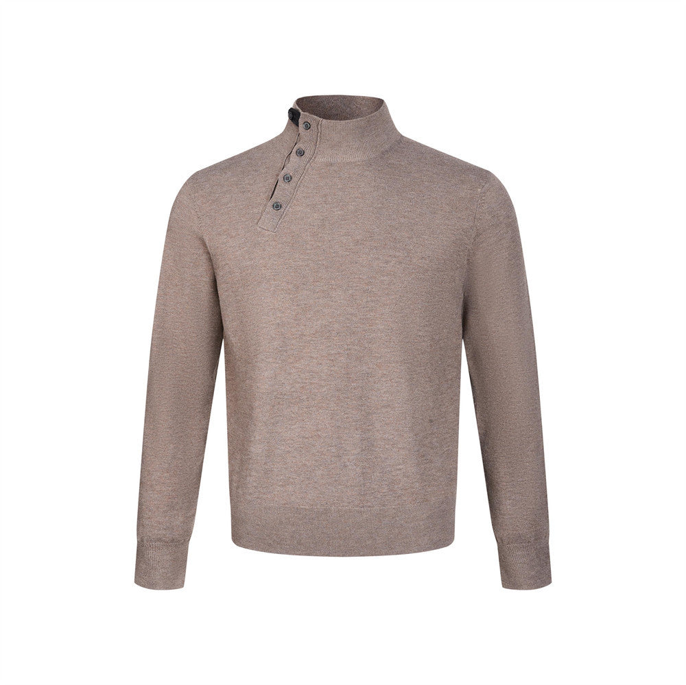 Men's Mock Neck Button-Placket Pullover Sweater