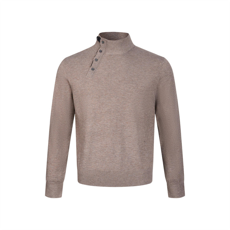 Men's Mock Neck Button-Placket Pullover Sweater