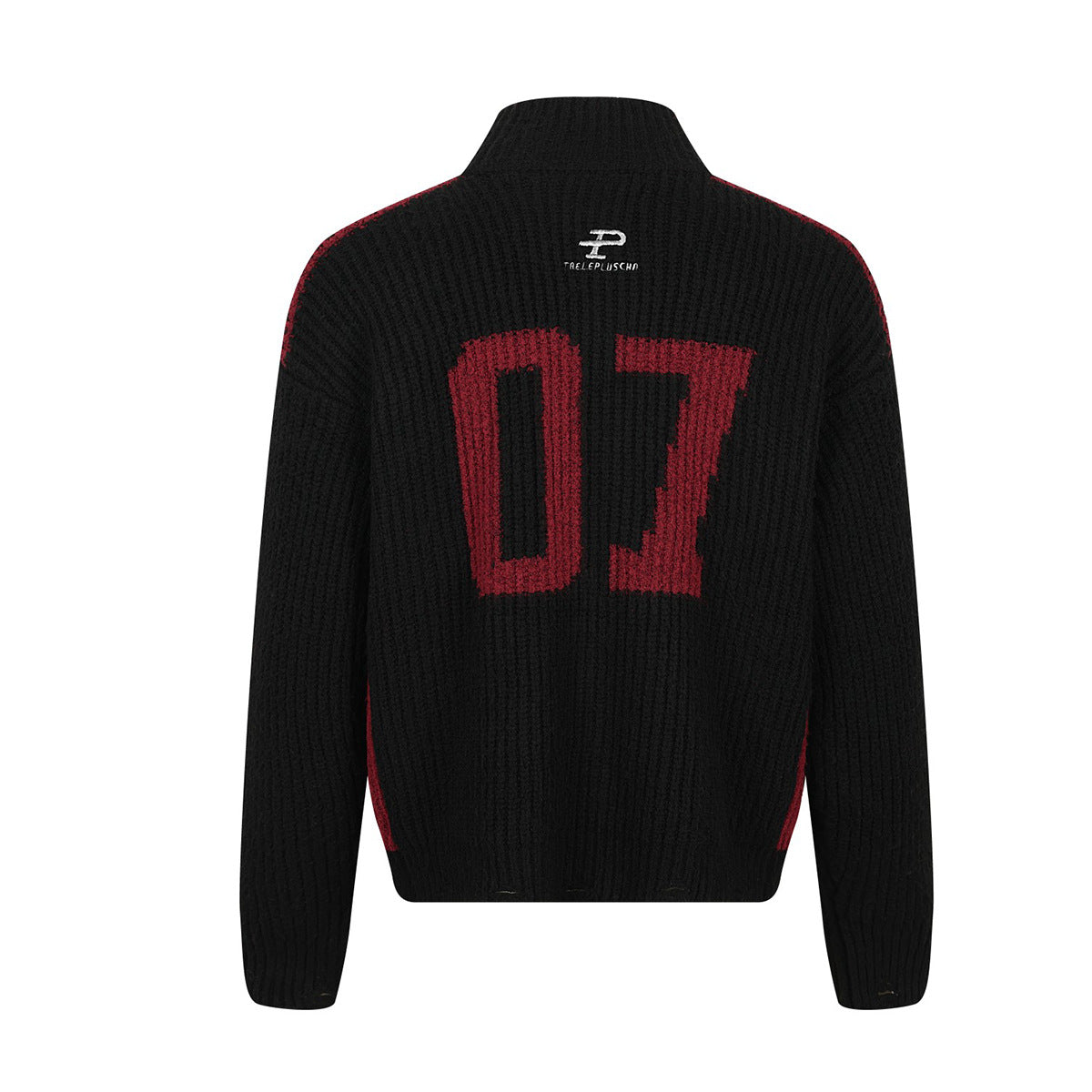Strick-Cardigan mit Racing-Patches, Reißverschluss und Stehkragen