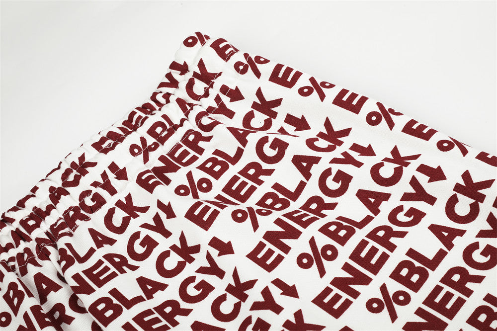 Close-up of white elastic waistband and red BLACK ENERGY print