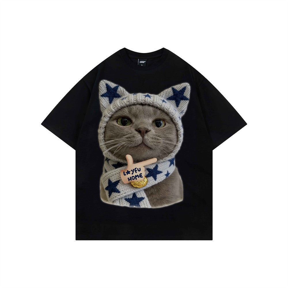 Lustiges Katzen-T-Shirt – Oversize-Kurzarmshirt für Herren mit süßem Meme